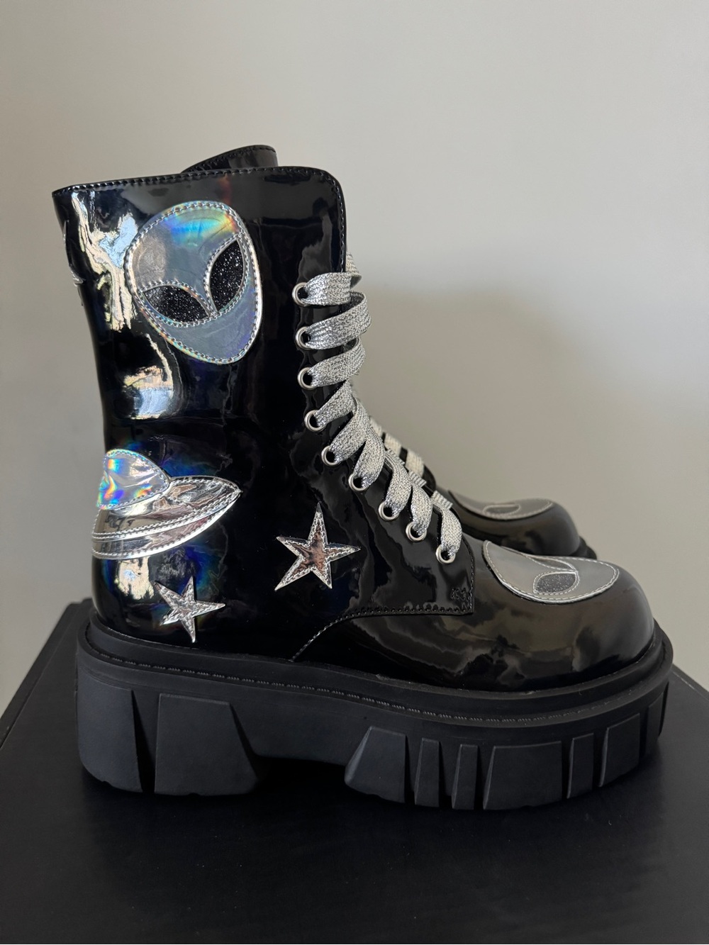 Dolls Kill Club Exx Midnight "Invade Ur Space" Platform Combat Boots - Picture 5 of 6